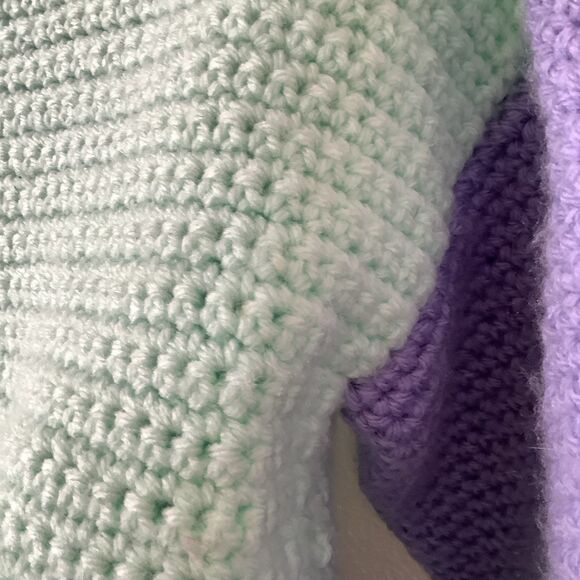 Handmade Knitted Pastel Color Block Preppy Autumn Fall Knit Collared Sweater XS - Picture 7 of 8